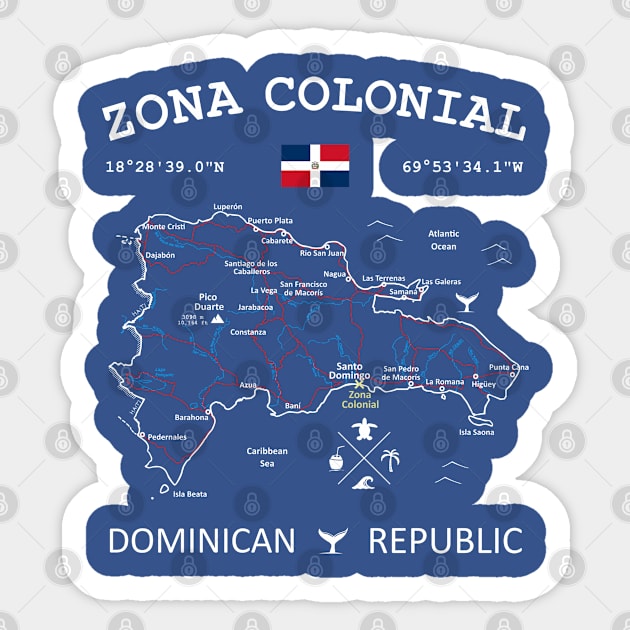 Zona Colonial Dominican Republic Flag Travel Map Coordinates GPS Sticker by French Salsa